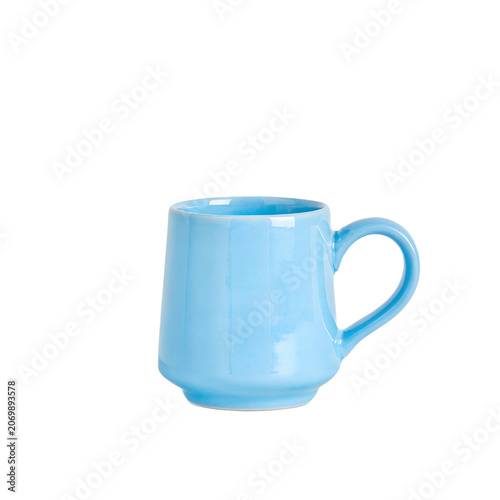 Blue Ceramic Coffee Mug Isolated on Transparent Background.