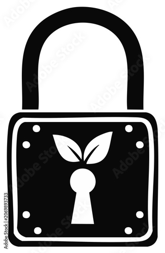 Padlock with growing leaves illustration symbolizing security and sustainability