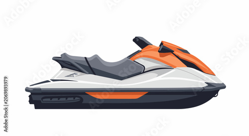 A white and orange jet ski with a black base and seat