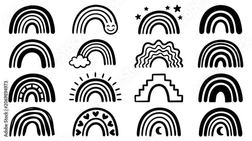 Canvastavla Collection of Hand-Drawn Rainbows in Various Styles and Patterns.