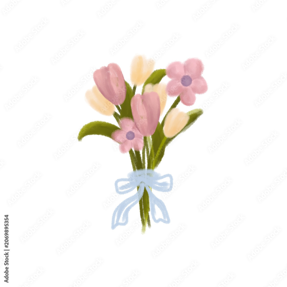 Obraz premium Oil paste illustration of a bouquet of tulips