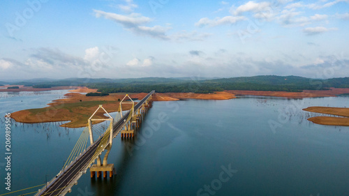 Panoramic view of a cable stayed bridge in karnataka, India