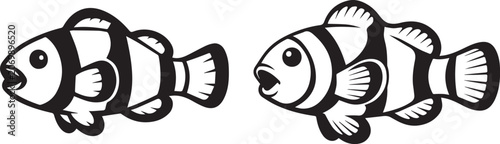 Foto Two clownfish swimming side by side in black and white vector style Vector