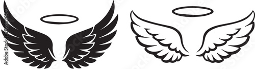 Black angel wings with halo illustration Vector