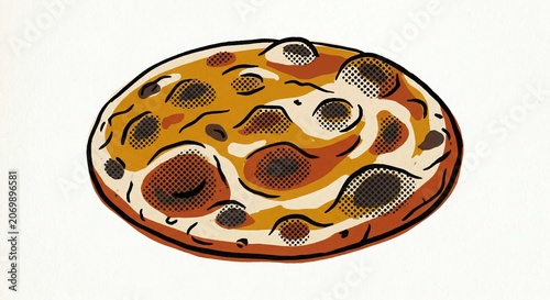 Retro 1950s poster illustration of tandoori roti flatbread from top view. Banner copy space included.