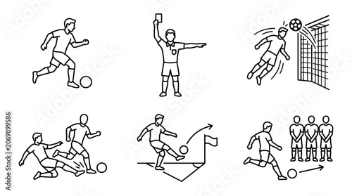 Cuadro en lienzo Soccer game actions with players refereeing goal and corner kick