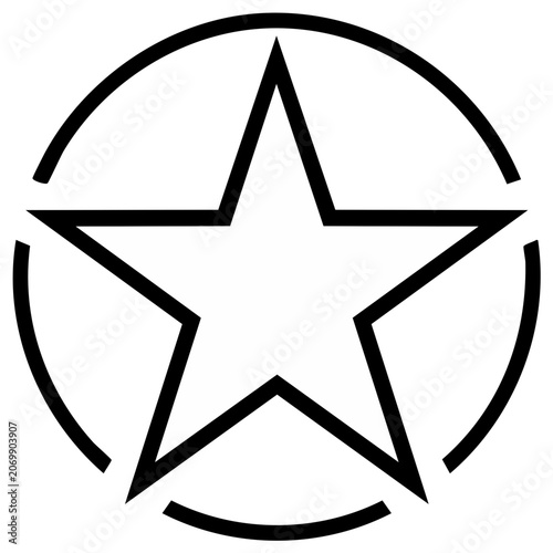 Monochromatic five-point star inside an incomplete circular outline symbol
