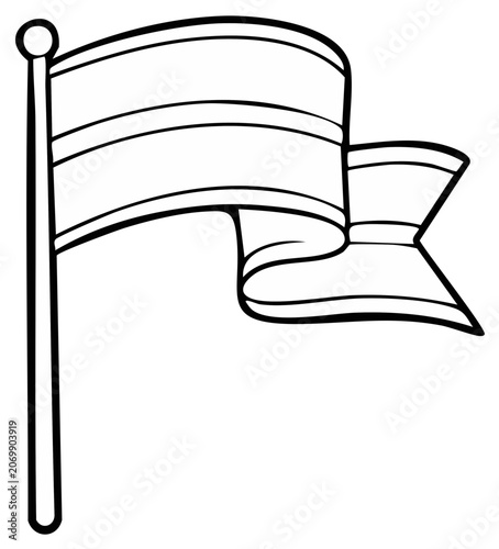 Simple Outline Drawing of a Waving Flag on a Pole with Stripes