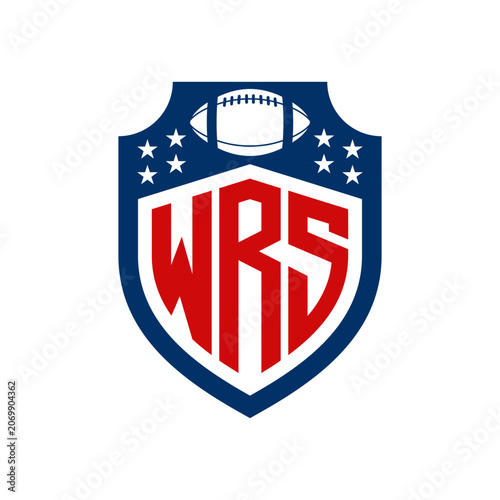 American football sports shield logo with letter WRS
