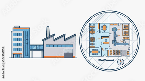 Industrial Facility Complex with Factory and Plant Layout.