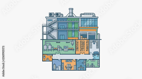 Industrial Facility Cross-Sectional Cut Diagram.