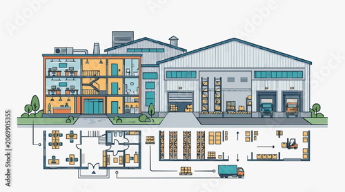 Industrial Facility Floor Plan with Utility Layout.