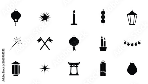 Canvas-taulu Elegant black and white vector icons of festive and cultural symbols for celebra