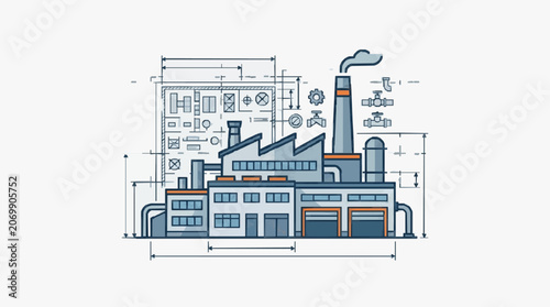 Industrial Factory Blueprint Sketch.