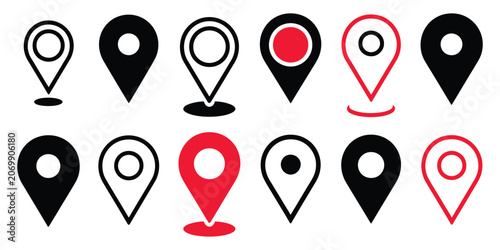 Canvas Print Location icon, map pointer pin symbols with destination markers, address navigation signs and locator vector design