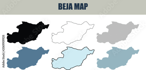 Canvastavla Beja Map outlines in various styles and colors on a white background for regiona