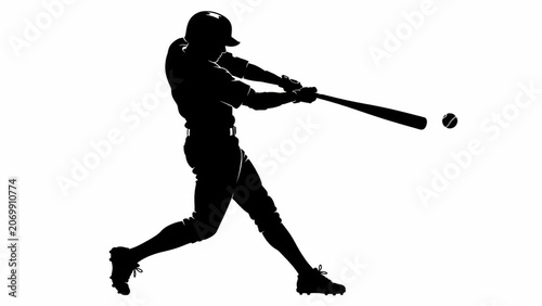 Black silhouette of a baseball player swinging a bat to hit a ball