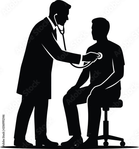 Doctor Examining Patient with Stethoscope in Clinic