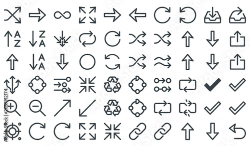 Принти на полотні Arrows Navigation Icons Set 64x64 Pixel Perfect Editable Stroke Thin Line Vector