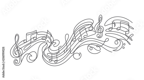 Schilderij op canvas Elegant musical notes and treble clef wavy composition