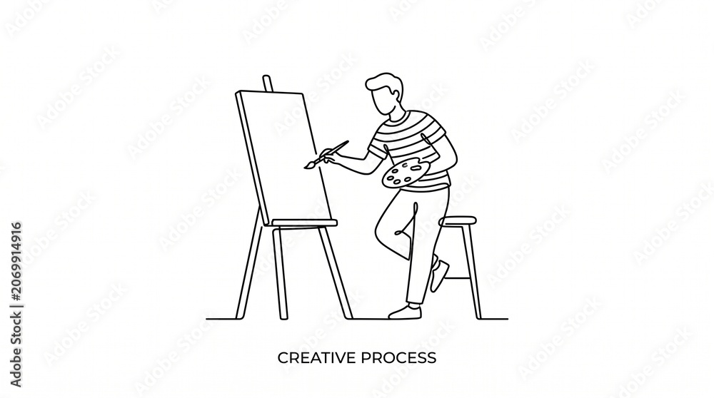 Fototapeta premium Man painting on an easel creatively.