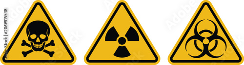 Canvastavla Danger, hazard symbols set, yellow warning icons including radiation biohazard and toxic signs for workplace safety and risk identification systems