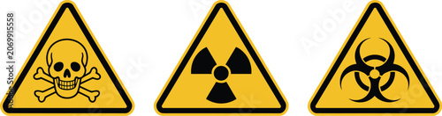 Canvastavla Hazard, warning signs set, yellow danger symbols including radiation biohazard and toxic icons for safety labeling and risk communication systems