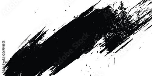 Photos Abstract bold black ink brush stroke on white background with abstract isolated