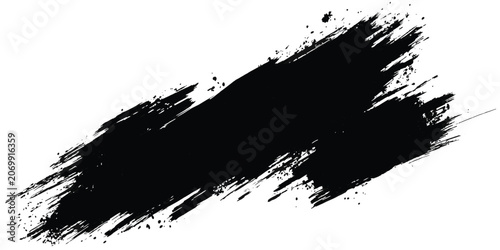 Photos Textured black paint brush stroke diagonal element with abstract isolated splatt