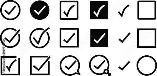 Checkmark icons set featuring a square checkbox and a circular tick mark design