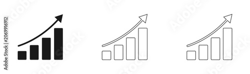 Growth chart icon set solid outline and line styles representing business success and financial improvement