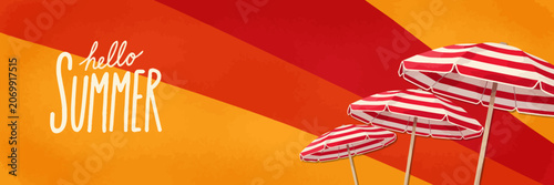 Bright Summer Beach Umbrellas Greeting Warm Season