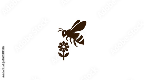 Minimalist Bee and Flower Silhouette Vector