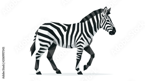 Geometric zebra walking in minimalist low poly style