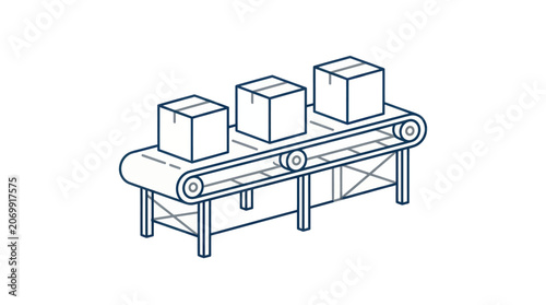 Conveyor Belt with Boxes Vector Illustration