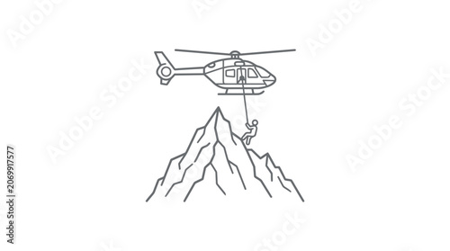 Mountain Rescue Helicopter Line Art Illustration