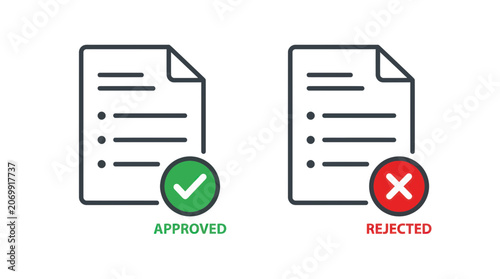 Approved and rejected document icons with checkmark and cross symbols