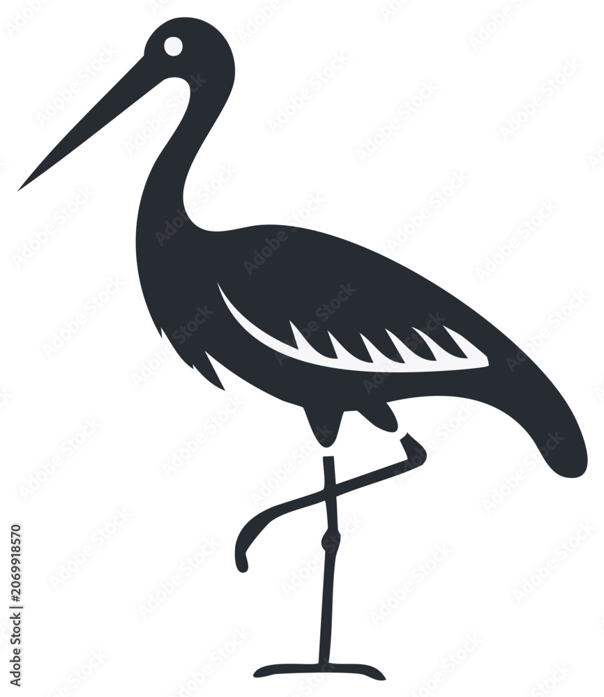 Obraz premium Stork standing gracefully on one leg icon silhouette illustration vector