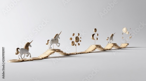 A whimsical path with decorative unicorns and celestial elements, symbolizing a journey of imagination and fantasy