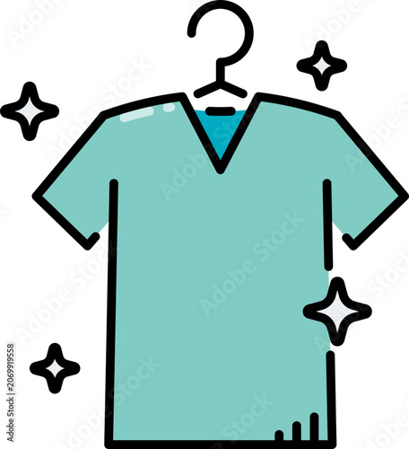Clean cloth in hanger icon with outline