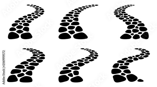Valokuva Six black stone pathway vector illustrations featuring winding trails for creati