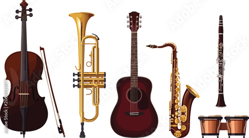 Photography Musical instruments set vector illustration on white backgroundMusical instrumen