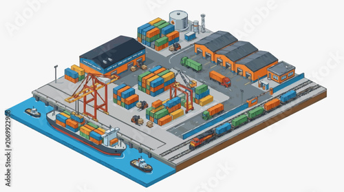 Tableau sur toile Industrial Port Complex with Heavy Machinery.