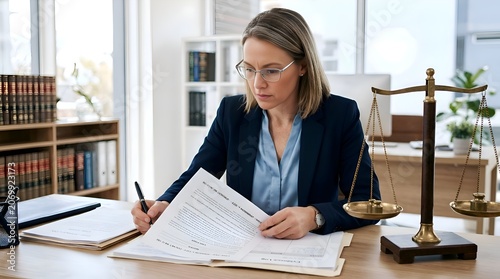 Lawyer Working In Office With Scales Of Justice and Books