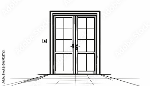 Fotografie Double Doors with Grid Panels.
