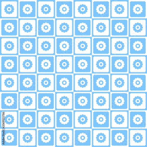 Seamless Blue Floral Tile Pattern with White Flower Motifs Decorative Geometric Background Design