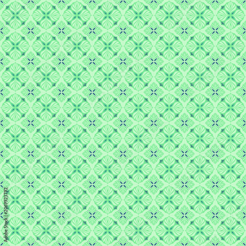 Seamless Green Floral Geometric Pattern with Decorative Leaf Motifs and Elegant Botanical Background