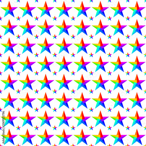 Seamless Rainbow Star Pattern with Colorful Geometric Stars on White Background Decorative Design
