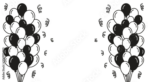 Black and white balloons tied together.