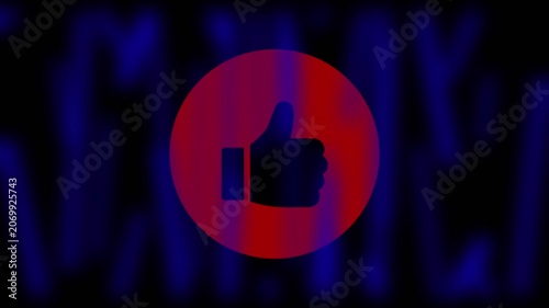 Social media like button animation with abstract blue light background, thumbs up digital